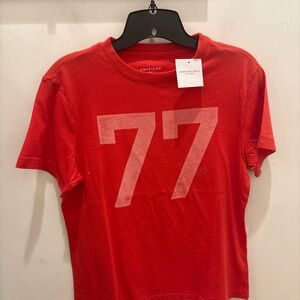 Red Graphic T-Shirt with 77 Print